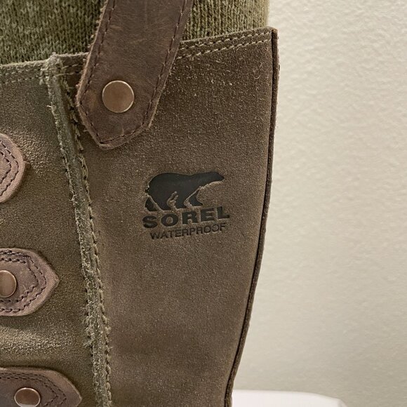 SOREL "Joan of Arctic Premium" Waterproof Boot Olive/Black/Multi Women Size 7.5 - Picture 10 of 16